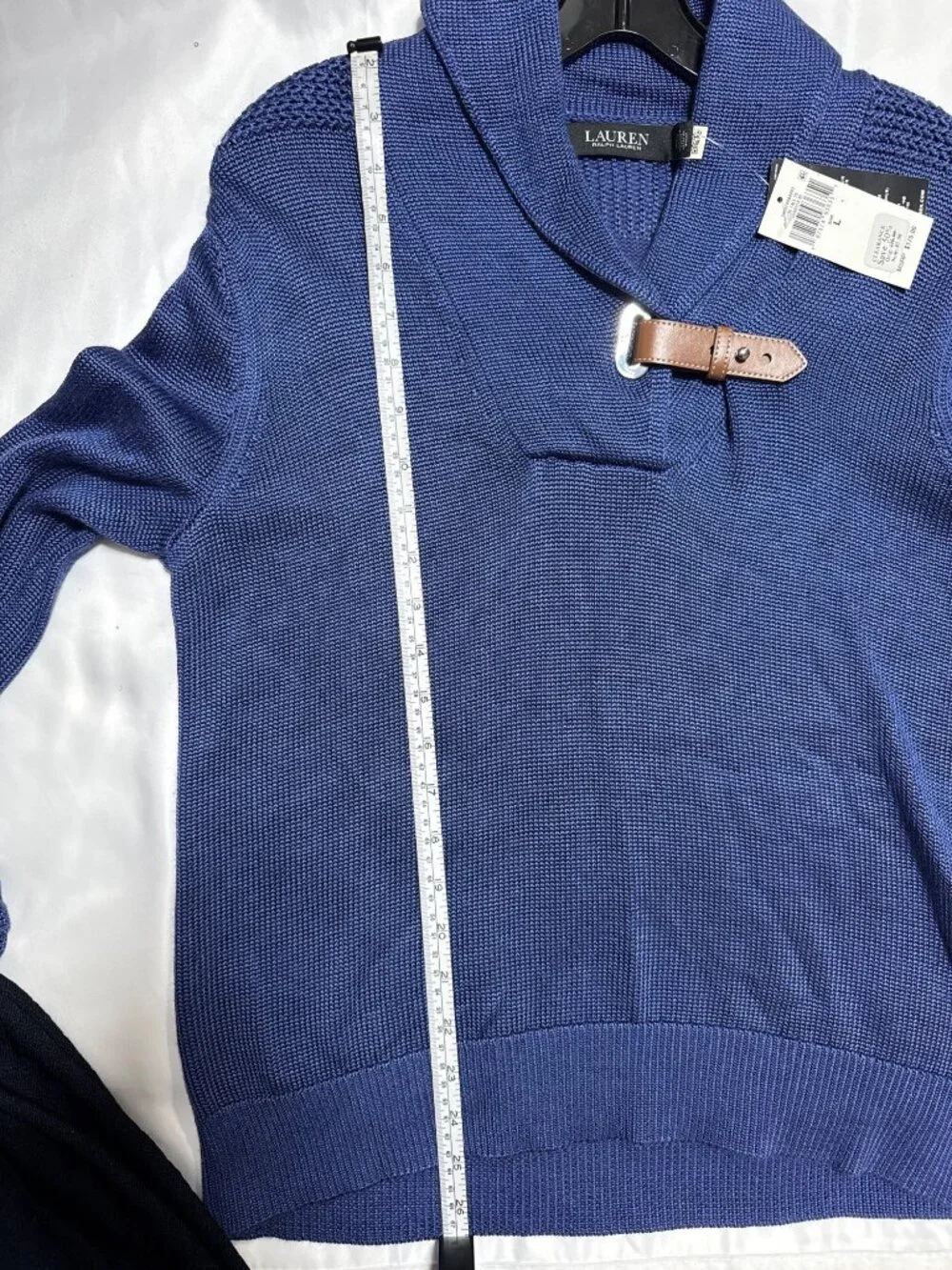 NWT Lauren Ralph Lauren Buckle-Trim Cotton-Blend Sweater Charter Blu Size Large